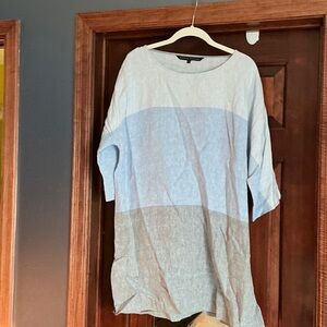 Ritva Falla Women's Blue and Gray All Linen Tunic Top